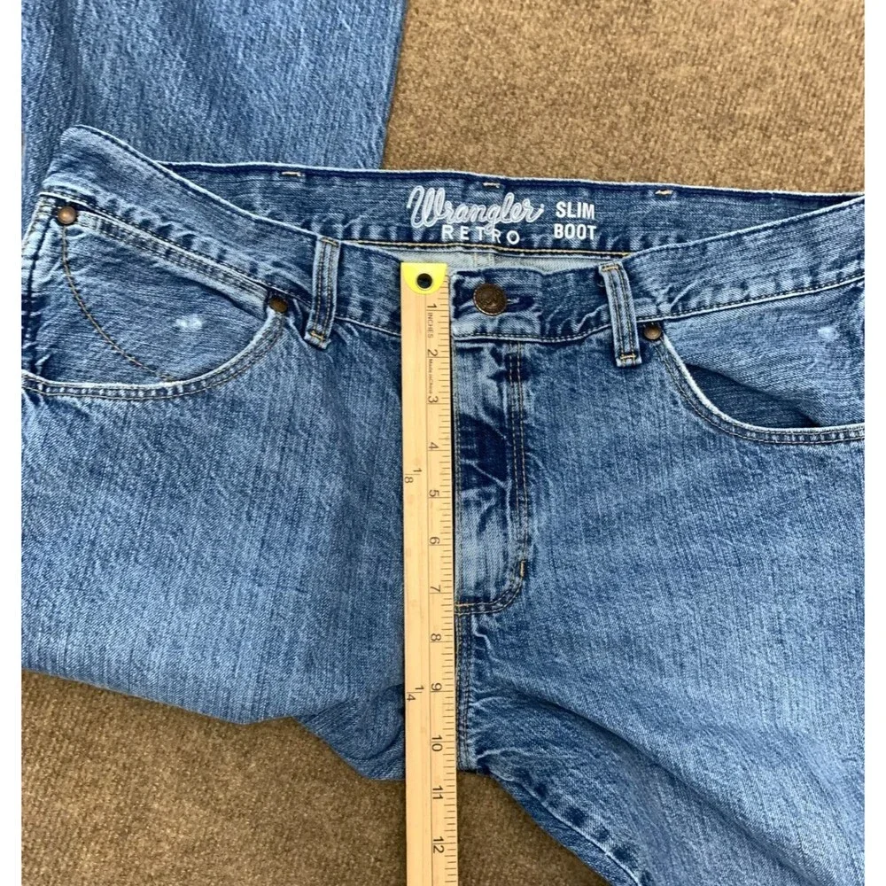 Wrangler Jeans Mens 35x30 Retro Slim Bootcut Western Cotton Workwear Denim - Picture 5 of 10